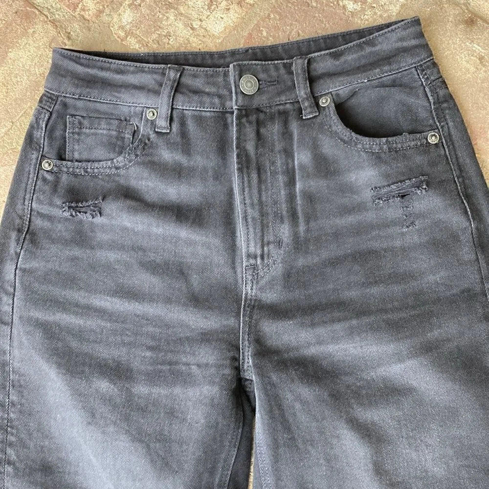 American Eagle Outfitters Distressed Mom Straight Jeans Wash Black Size 0